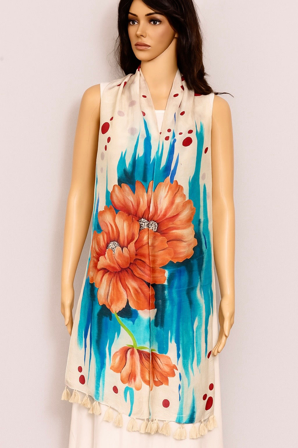 Blooming Flowers: Hand Painted Pure Silk Stole