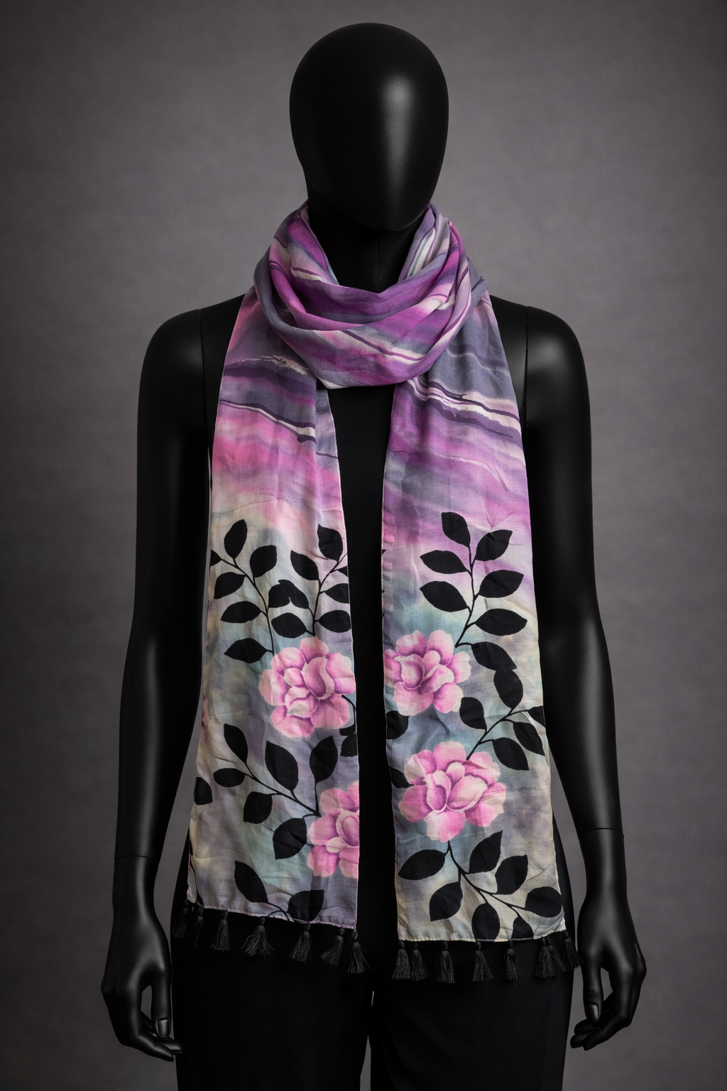 Blush & Shadow: Hand Painted Pure Silk Stole