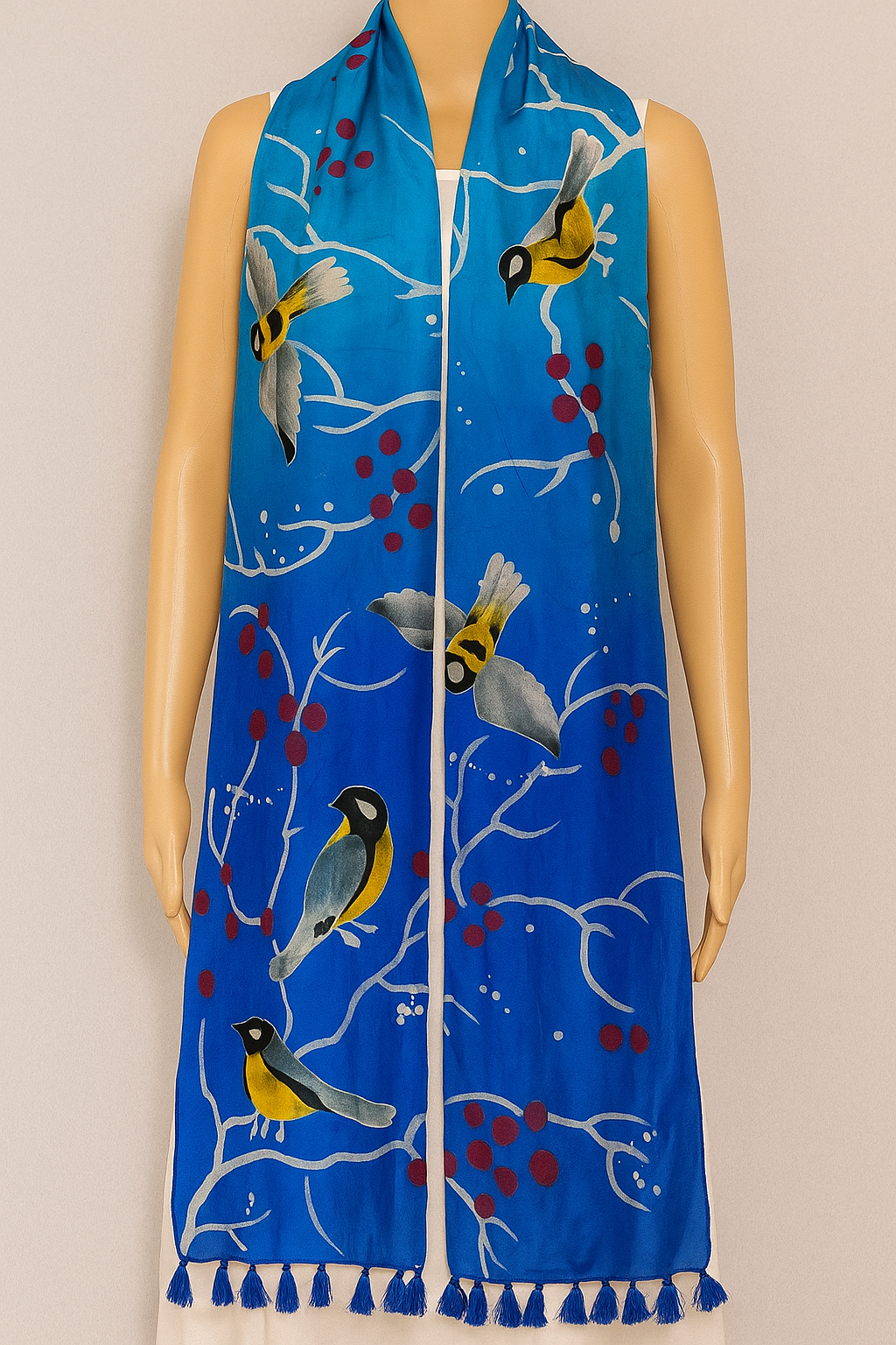 Blue Orchard: Hand Painted Pure Silk Stole