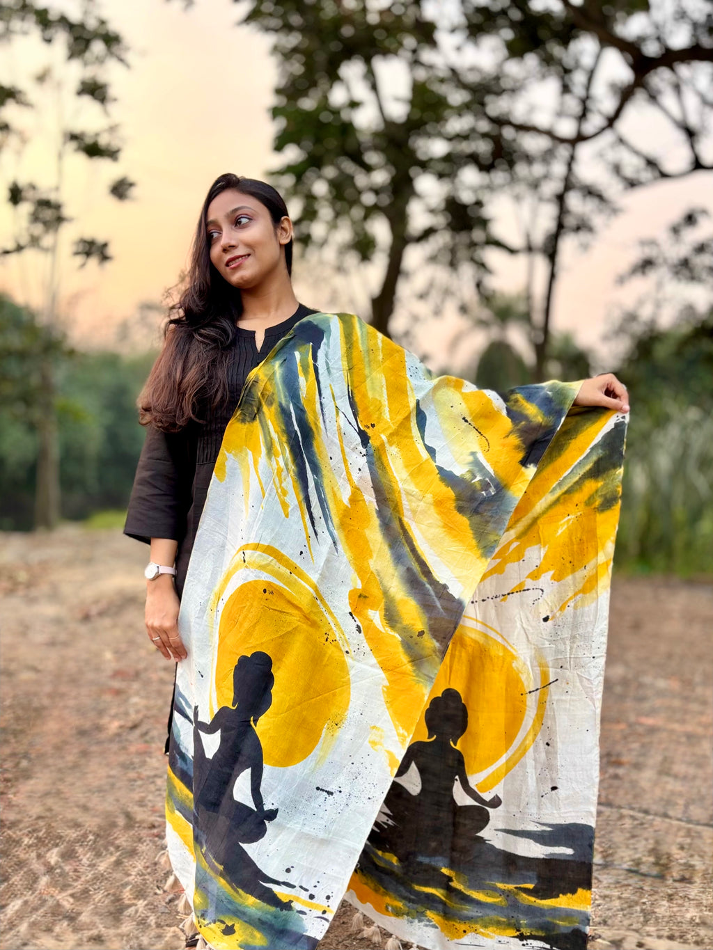 Buddha Nirvana: Hand Painted Pure Silk Stole