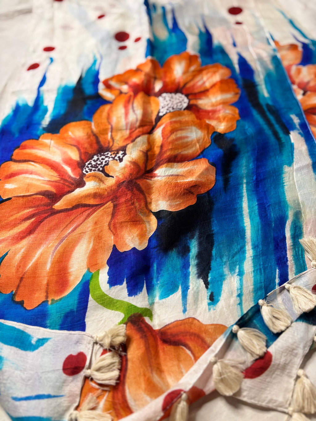 Blooming Flowers: Hand Painted Pure Silk Stole