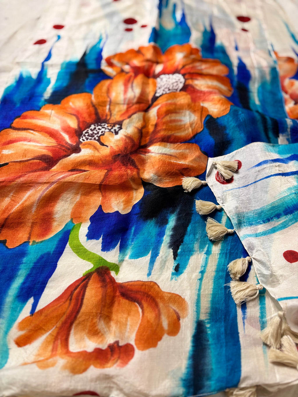 Blooming Flowers: Hand Painted Pure Silk Stole