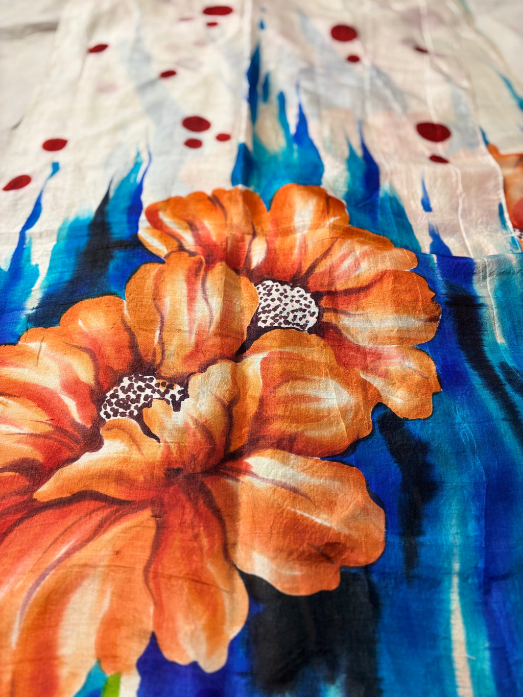 Blooming Flowers: Hand Painted Pure Silk Stole