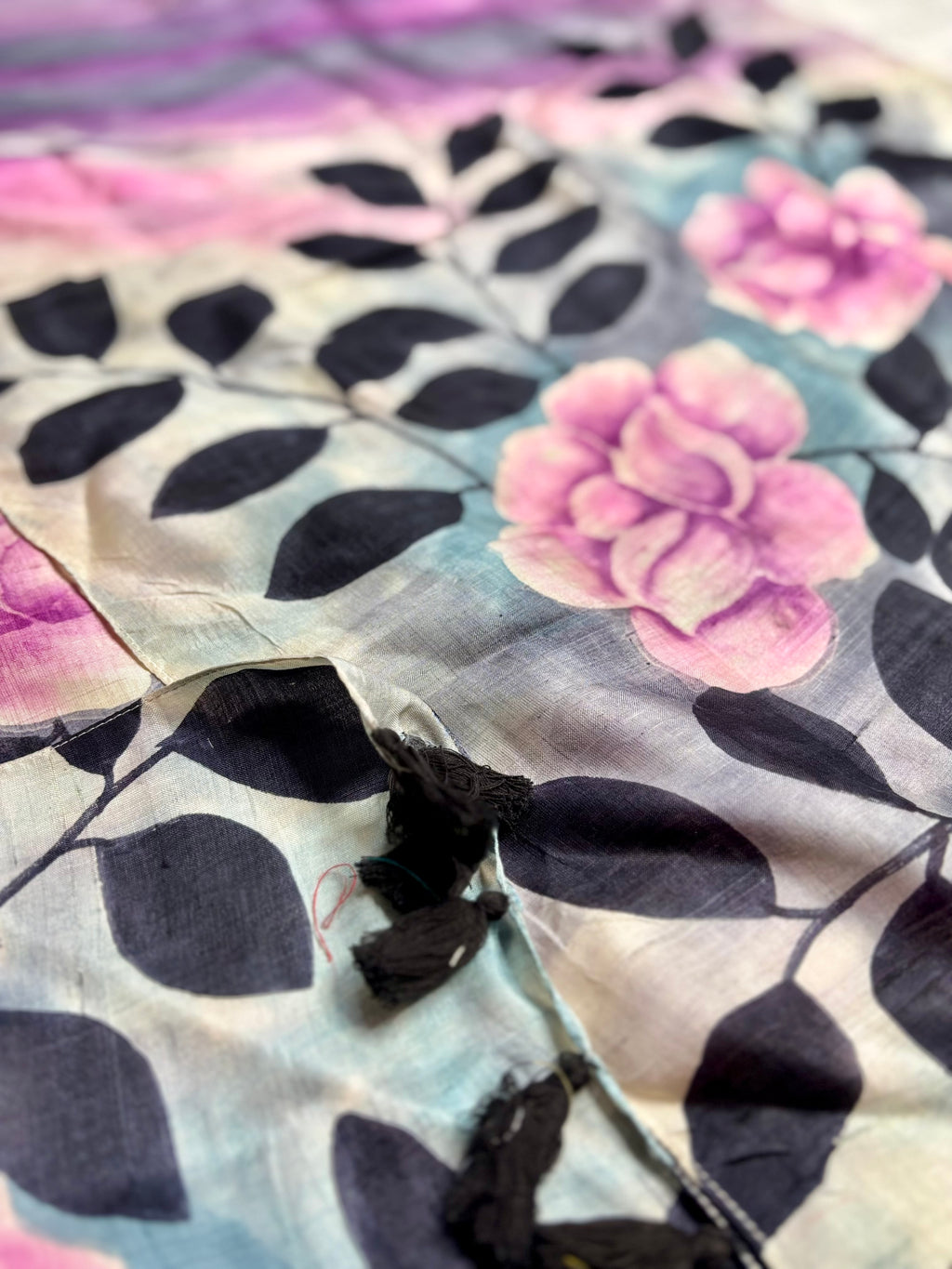 Blush & Shadow: Hand Painted Pure Silk Stole