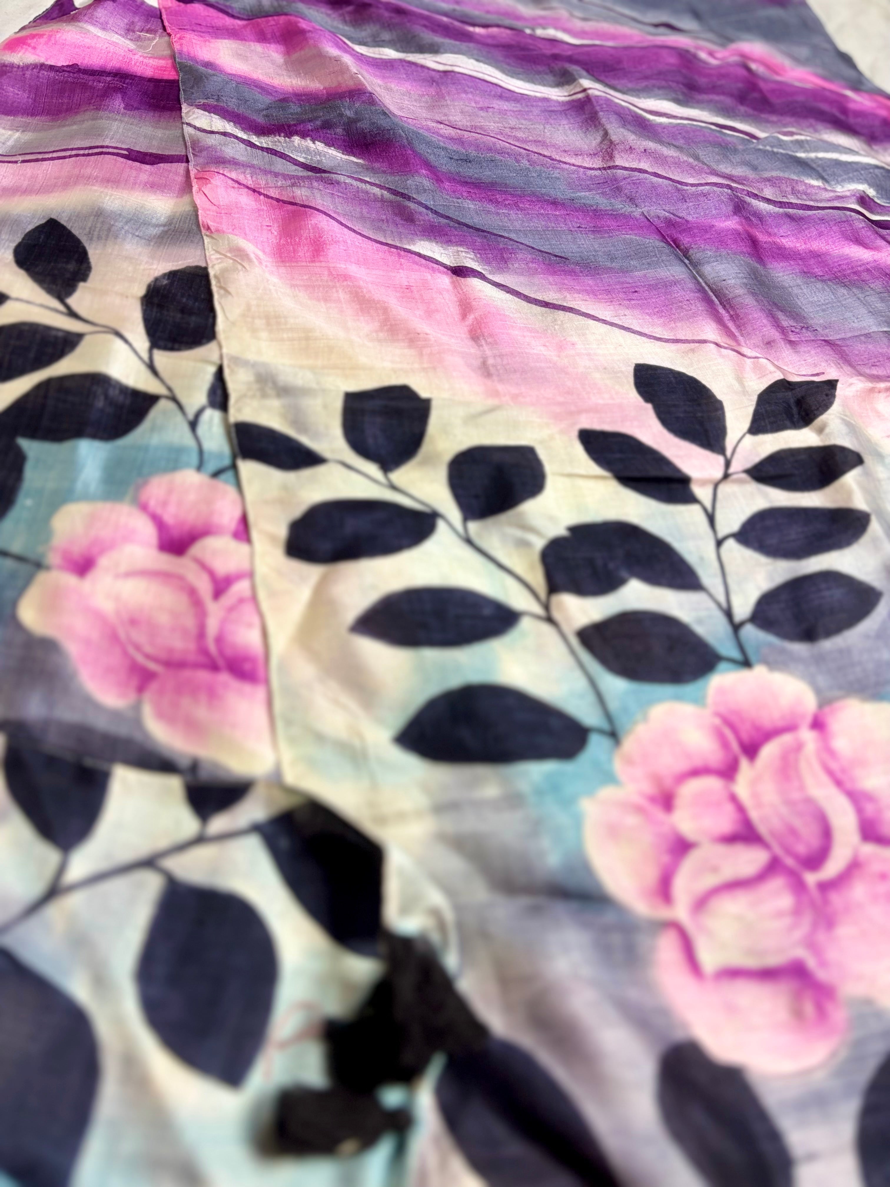 Blush & Shadow: Hand Painted Pure Silk Stole