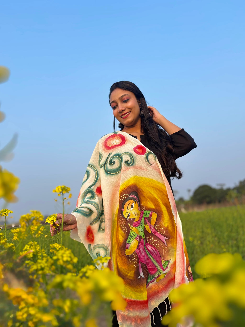 Basanti beauty: Hand Painted Stole