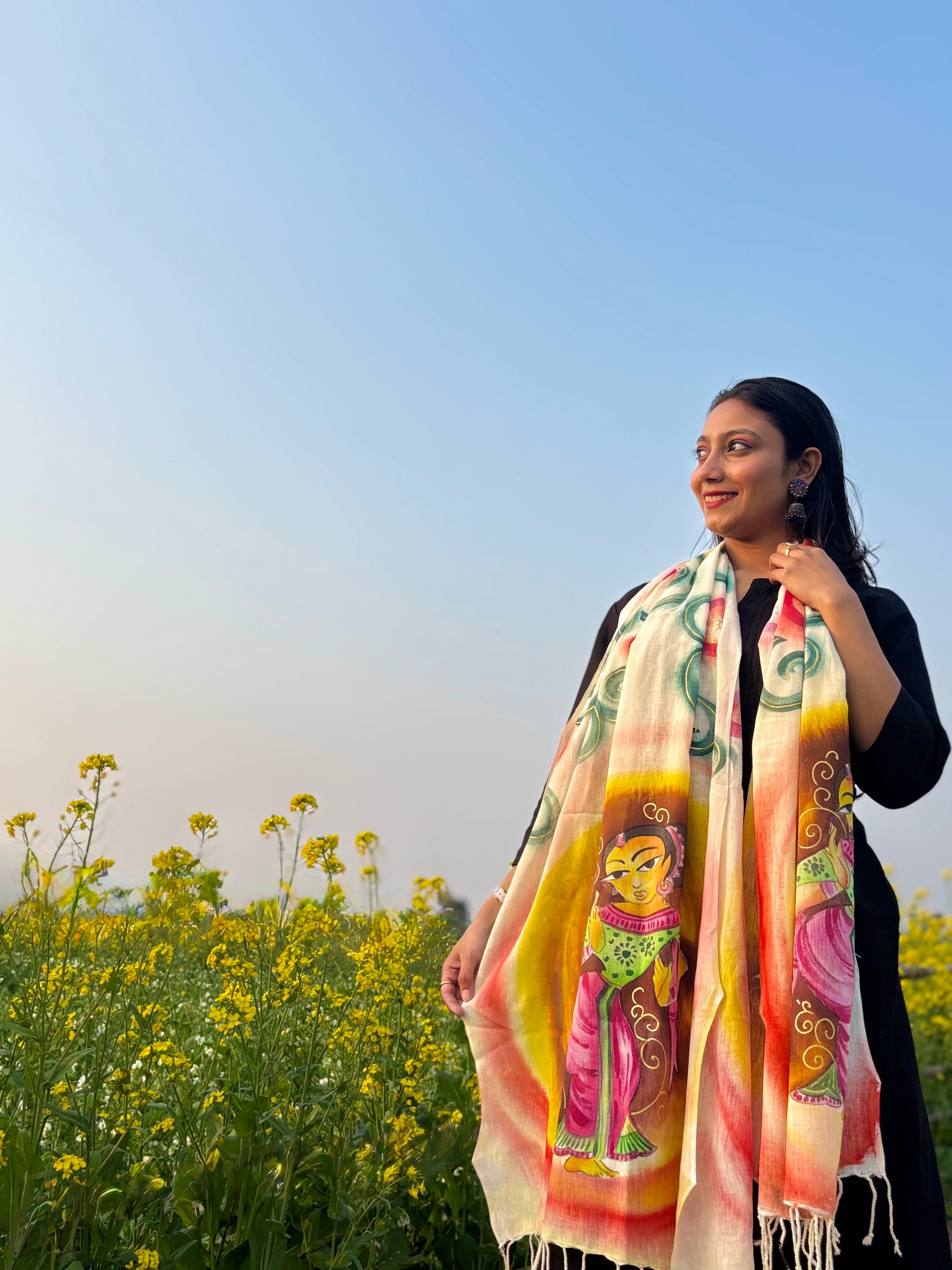 Basanti beauty: Hand Painted Stole